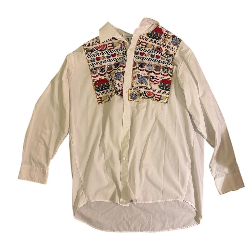 Quacker Factory Women's 2XL Blouse‎ Americana Design Multicolor